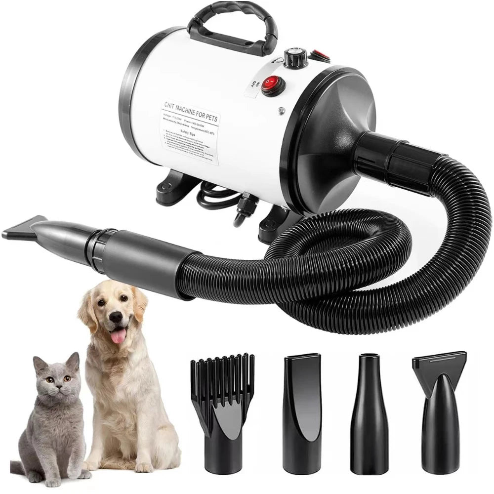 Sèche-Poils Professionnel 2800W pour Chien et Chat - Séchage Rapide et Silencieux