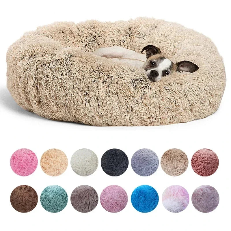 Panier rond douillet pour chien, vue d'ensemble