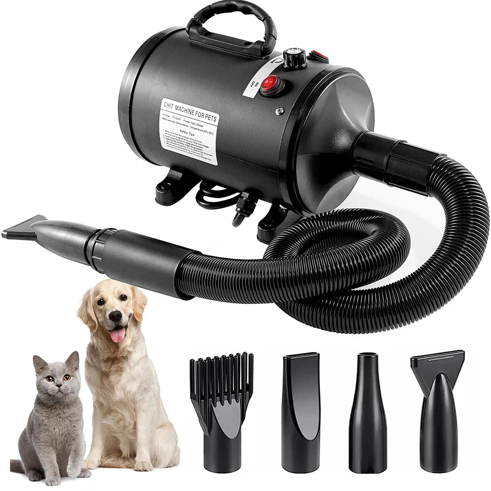 Sèche-Poils Professionnel 2800W pour Chien et Chat - Séchage Rapide et Silencieux
