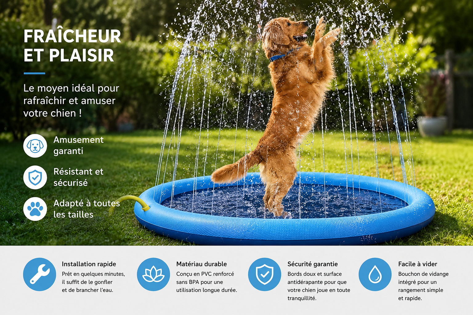 Piscine Gonflable pour Chien - Bassin Rafraîchissant d'Extérieur